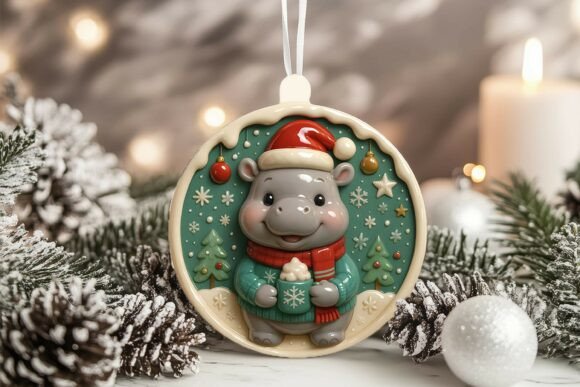 Download 3D Porcelain Hippo Christmas Ornament - Christmas Collection