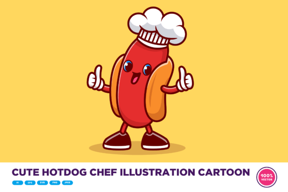 Download Cute Hotdog Chef Illustration Cartoon - Cartoon Collection