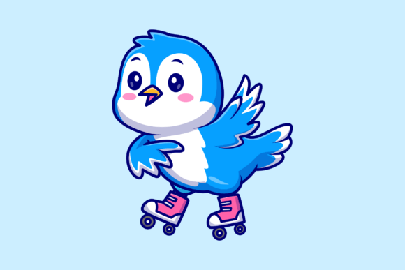 Download Cute Bird Playing Roller Skate Cartoon - Cartoon Collection