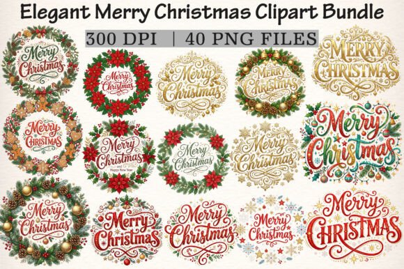 Download Elegant Merry Christmas Clipart Bundle - Christmas Collection