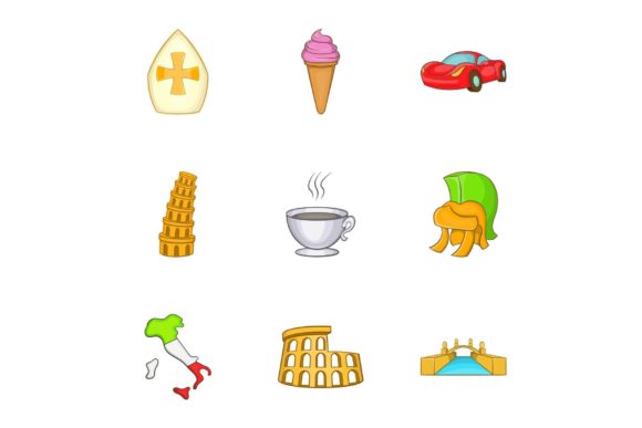 Download Trip to Italy Icons Set, Cartoon Style - Cartoon Collection