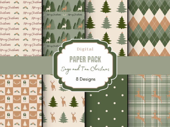 Download Sage Deer Christmas Digital Paper - Christmas Collection