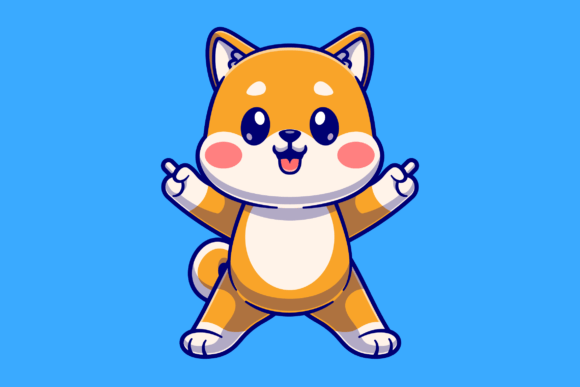 Download Cute Shiba Inu Dog Celebrating Cartoon - Cartoon Collection