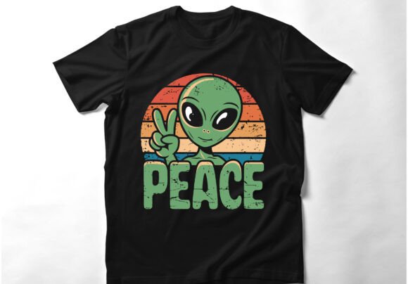 Download Alien UFO Peace Sign Retro TShirt Design - Alien Collection