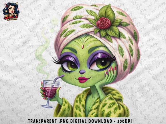 Download Spa Day Alien | Glam Green Girl PNG - Alien Collection