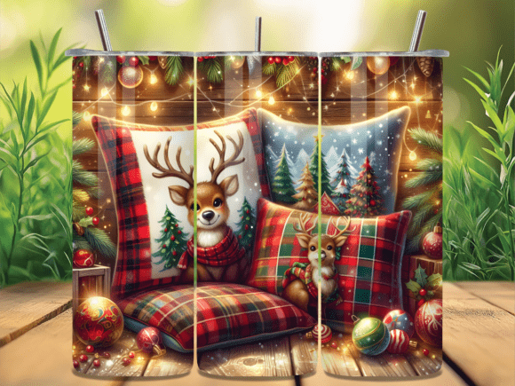 Download Plaid Deer Christmas Pillow Tumbler Wrap - Christmas Collection