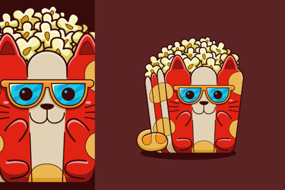 Download Cute Popcorn Cat Vector Cartoon Style - Cartoon Collection